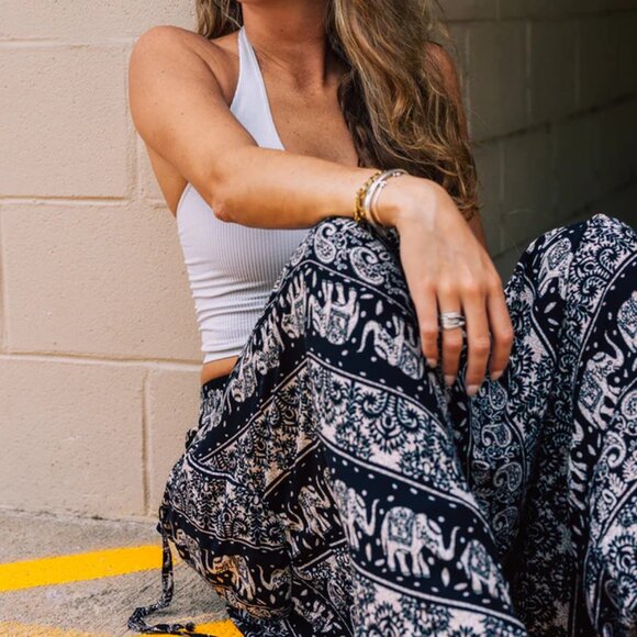 Buddha Pants Womens Elastic Drawstring Boho Hippie Lotus O.G. Harem Pants Black - Picture 10 of 16